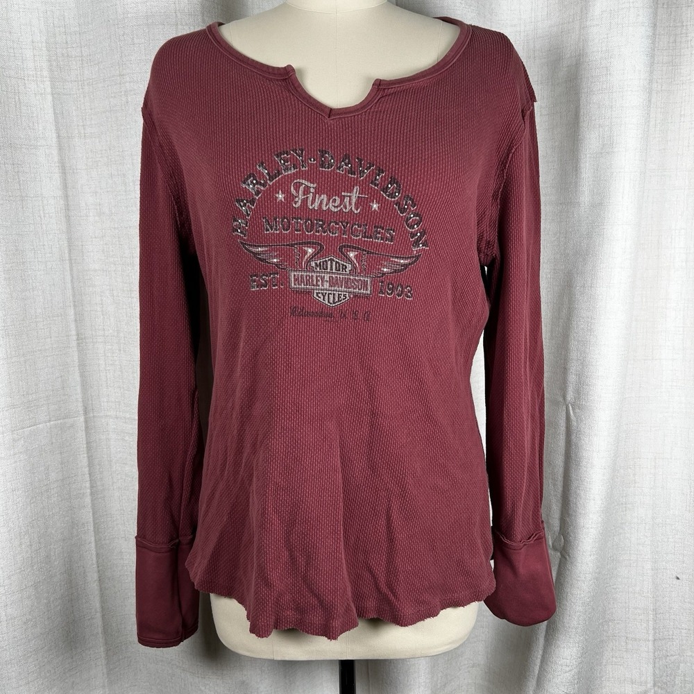 Harley Davidson Y2K Maryville Tenneesee Womens 2XL Maroon Red Thermal Waffle Top